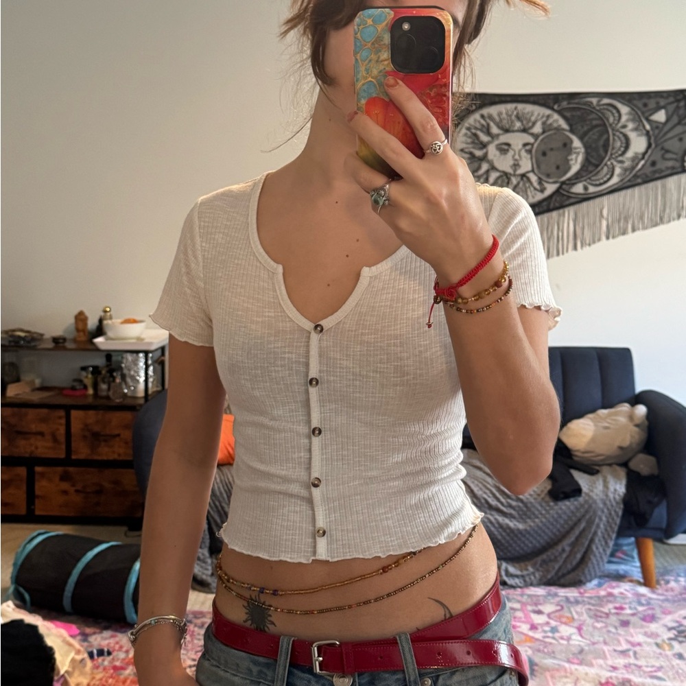 Ambiance White Button-Up Crop Top
